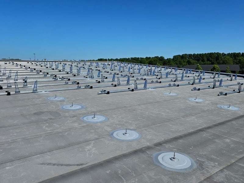 Pv anchors on a flat roof installation - fixed flat roof solar mount system Pv anchors on a flat roof installation - fixed flat roof solar mount system