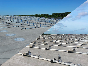 Combination of pv anchors and ballast solar installation - hybrid flat roof solar mount system Combination of pv anchors and ballast solar installation - hybrid flat roof solar mount system